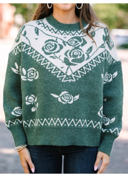 Emerald Green Floral Sweater