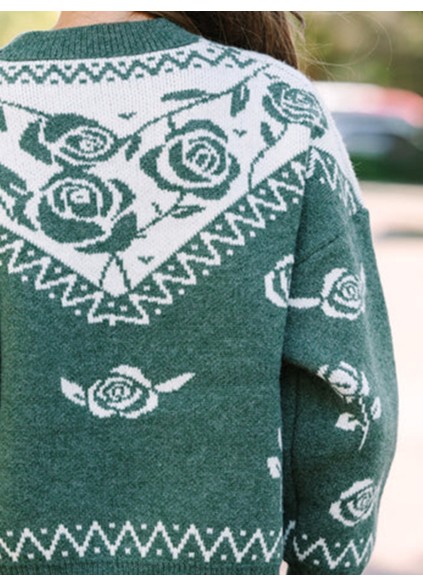 Emerald Green Floral Sweater