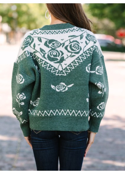 Emerald Green Floral Sweater