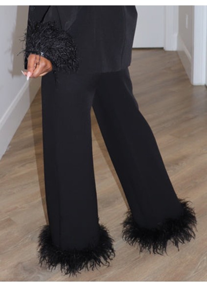 Black feather decorated suit pants set