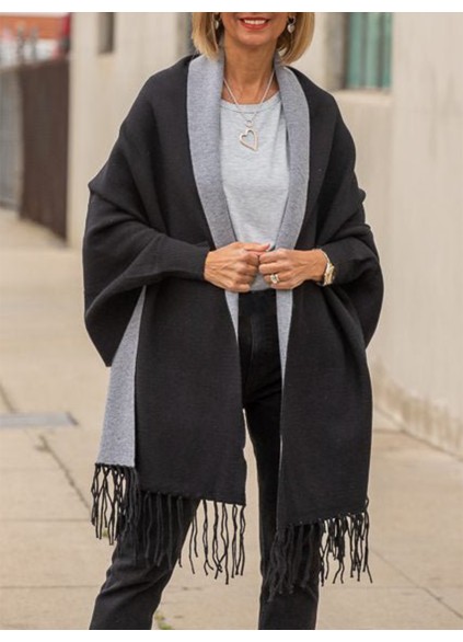 Black gray shrub cardigan with tassels