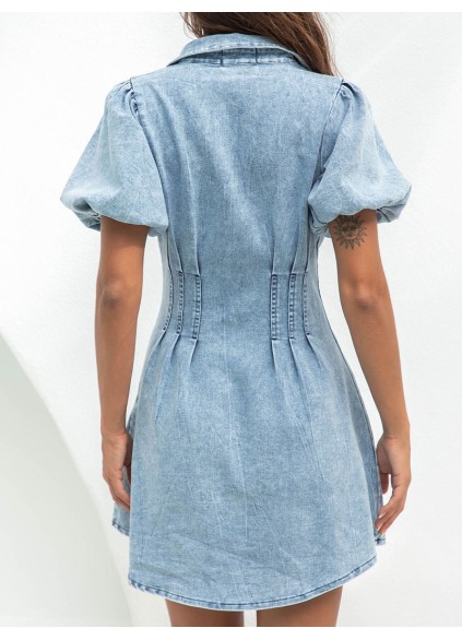 Blue denim short sleeve dress