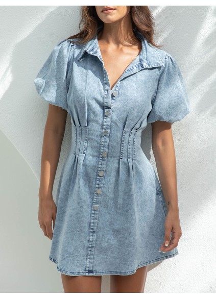 Blue denim short sleeve dress