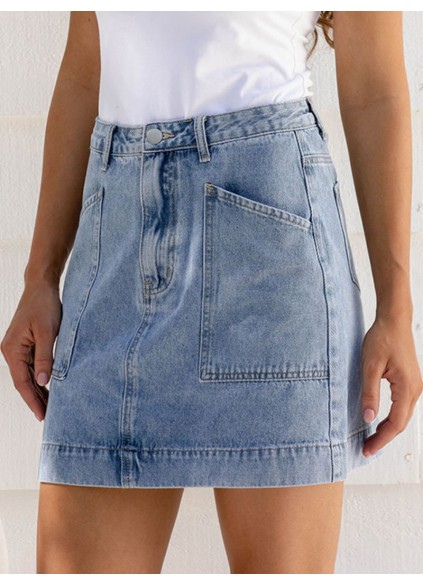 Blue denim skirt