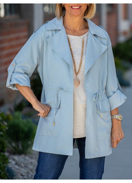 Blue drawstring pocket work jacket