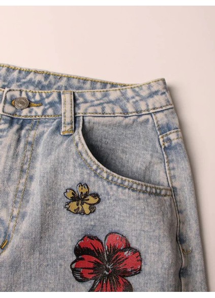 Blue printed denim pants