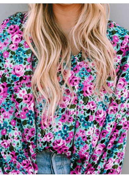 BOHO FLORAL PRINT V-NECK LONG SLEEVE BLOUSE