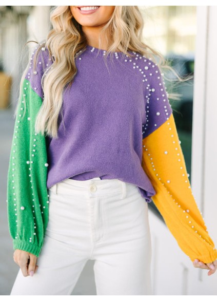 Purple Embellished Sweater