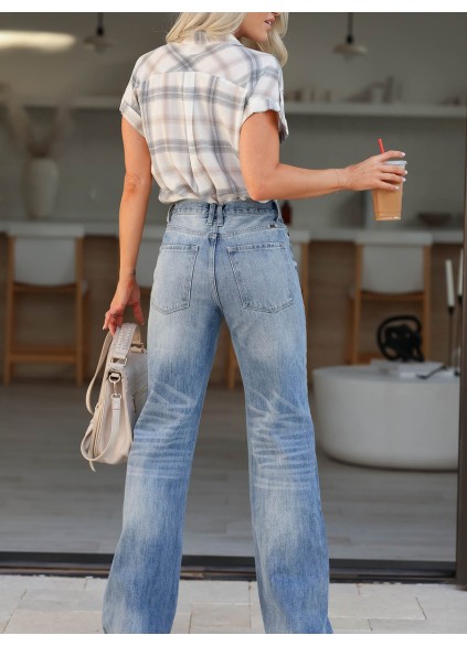 Checkered Pocket Button Short Sleeve Shirt