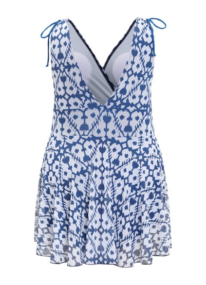 Chiffon print ruffled patchwork swimsuit one-piece