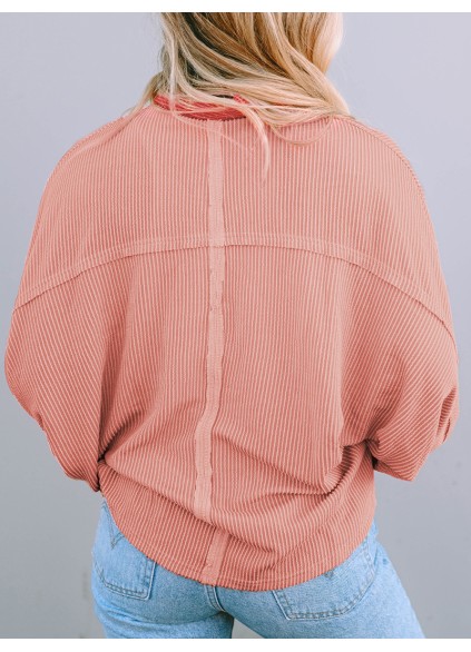 Contrast Corduroy Chest Pocket Button Top