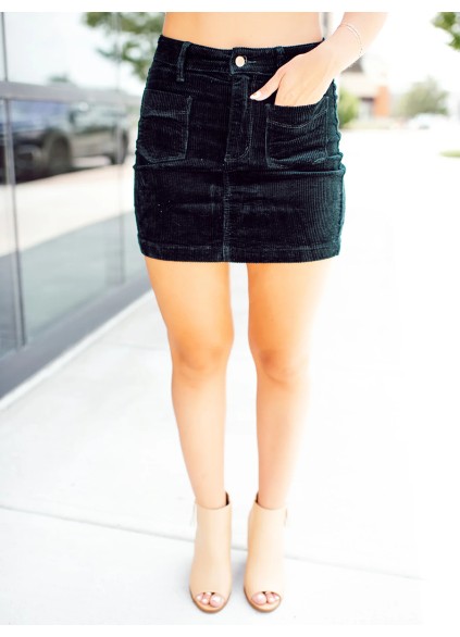 Corduroy patch pocket skirt