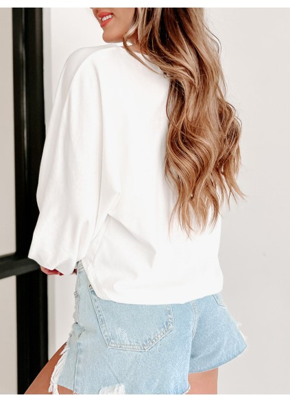 Crew-neck long-sleeved baggy bat-sleeved shirt