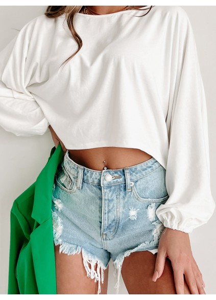 Crew-neck long-sleeved baggy bat-sleeved shirt