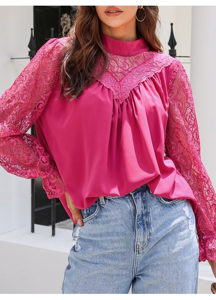 Decorative lace standing collar elegant shirt