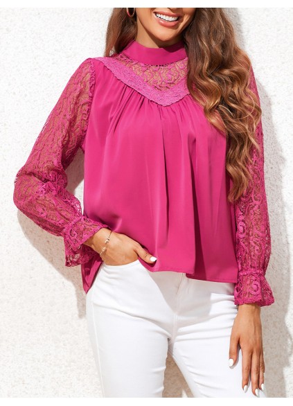 Decorative lace standing collar elegant shirt