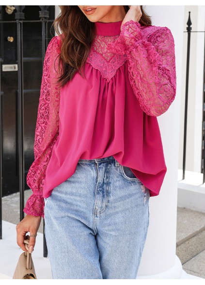 Decorative lace standing collar elegant shirt