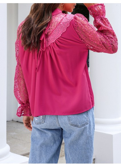 Decorative lace standing collar elegant shirt