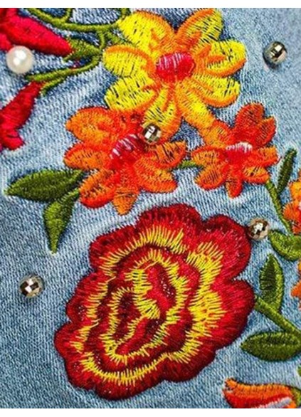 Denim embroidered bell bottoms