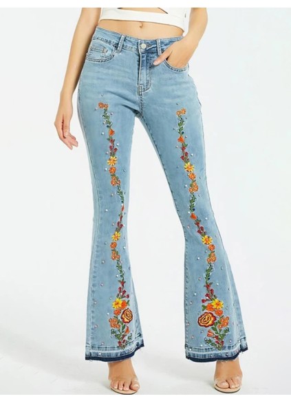 Denim embroidered bell bottoms