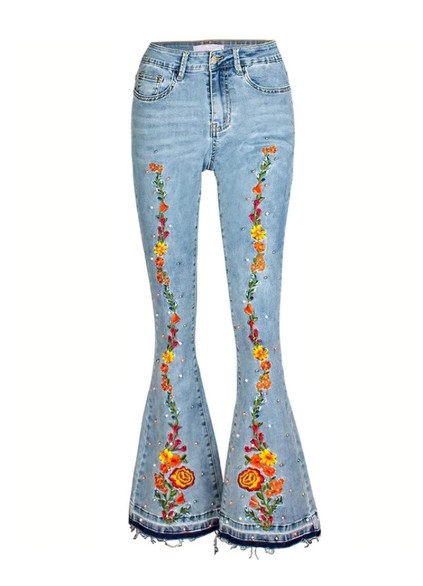 Denim embroidered bell bottoms