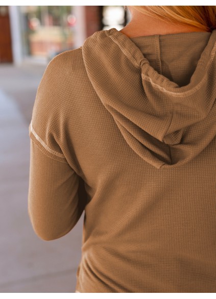 Drawstring Button Contrast Thread Casual Hoodie