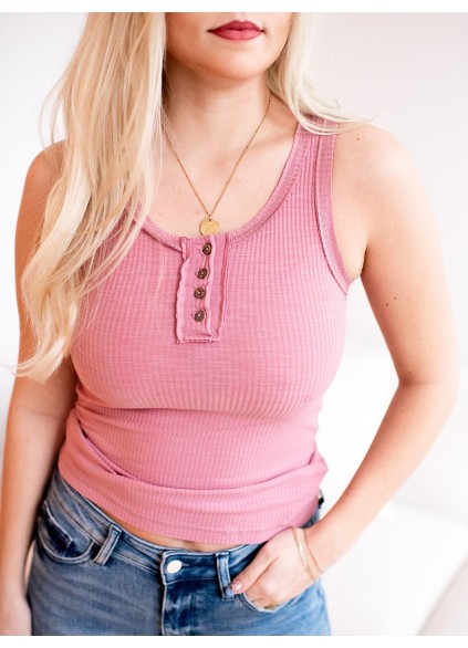 Elastic ribbed button knit vest