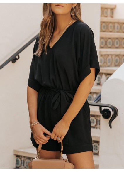 Elegant bat-sleeved romper shorts