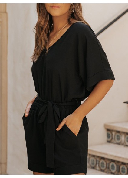 Elegant bat-sleeved romper shorts