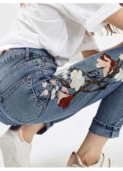 Fashion embroidered denim pants