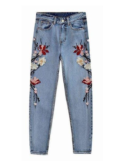 Fashion embroidered denim pants