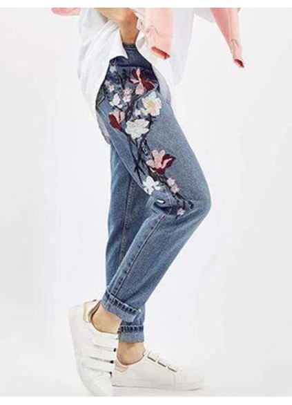 Fashion embroidered denim pants