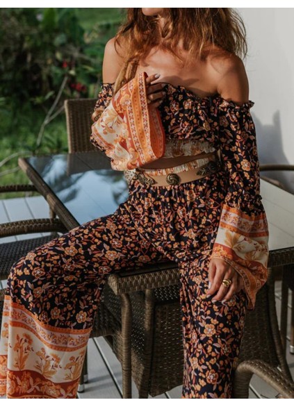 Fashion Plant Printing Two Piece Set