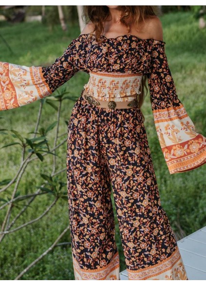 Fashion Plant Printing Two Piece Set