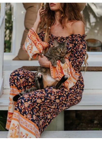 Fashion Plant Printing Two Piece Set