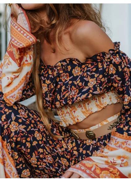 Fashion Plant Printing Two Piece Set