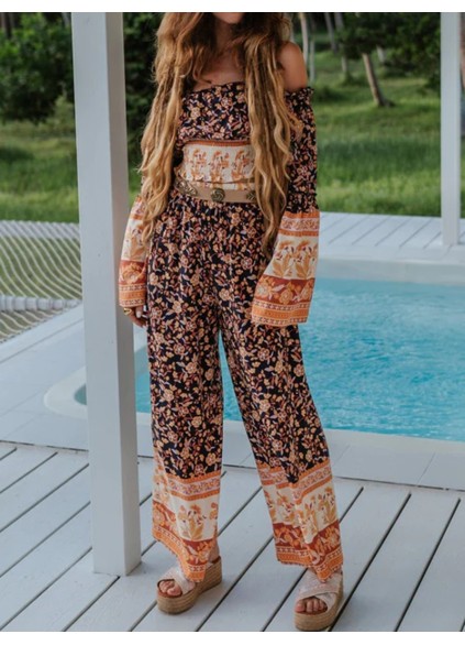Fashion Plant Printing Two Piece Set