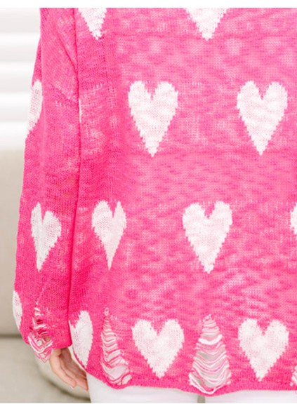Pink Heart Print Sweater