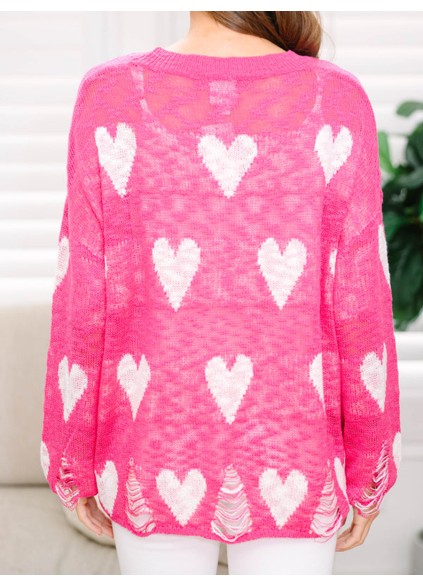 Pink Heart Print Sweater