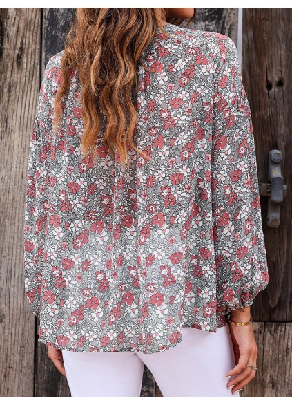 FLORAL BUTTON ROUND NECK SHEATH  CASUAL  SHIRTS