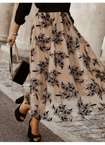 FLORAL EMBROIDERY FLARED ELEGANT SKIRTS