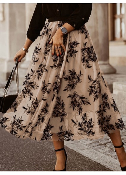 FLORAL EMBROIDERY FLARED ELEGANT SKIRTS