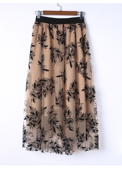 FLORAL EMBROIDERY FLARED ELEGANT SKIRTS