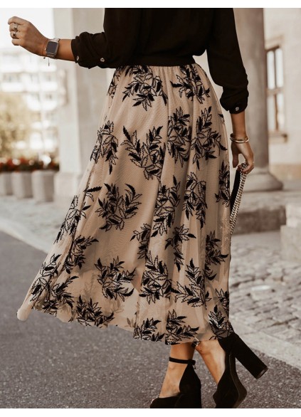 FLORAL EMBROIDERY FLARED ELEGANT SKIRTS