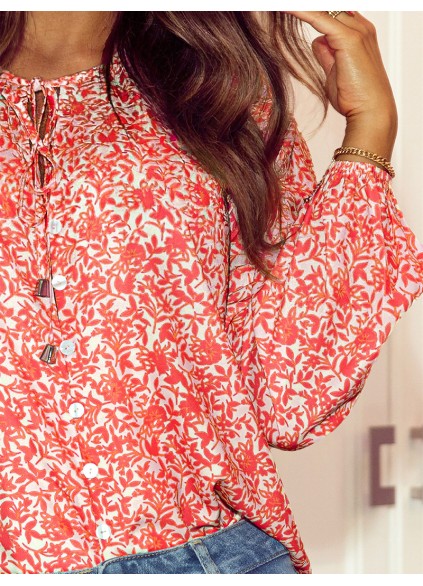 FLORAL KNOT ROUND NECK SHEATH CASUAL  SHIRTS