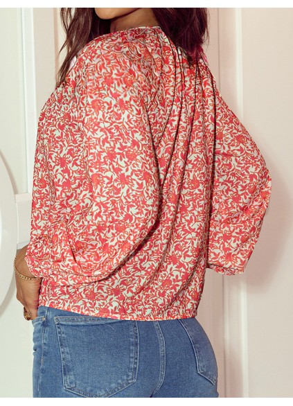 FLORAL KNOT ROUND NECK SHEATH CASUAL  SHIRTS