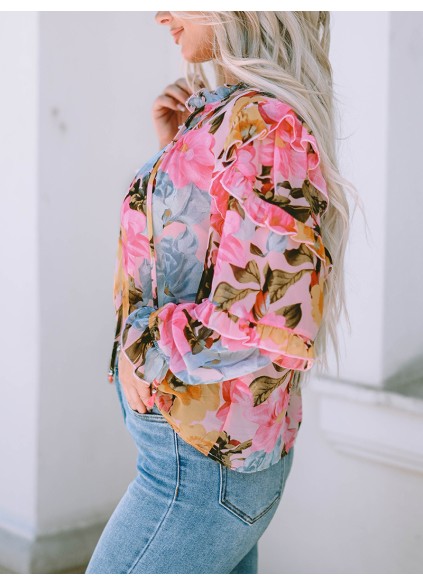 FLORAL PLEATED V NECK SHIFT CASUAL ELEGANT BLOUSE