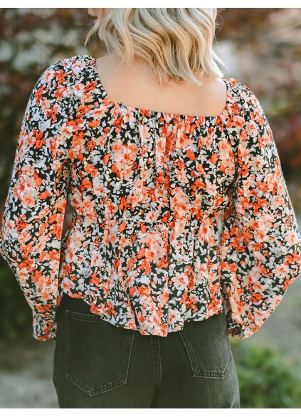 Flower pattern lace up casual top