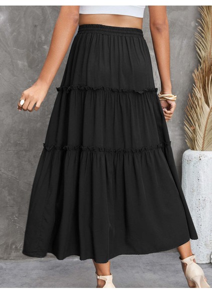 FRILL TIERED DRAWSTRING WAIST MAXI SKIRT