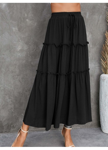 FRILL TIERED DRAWSTRING WAIST MAXI SKIRT